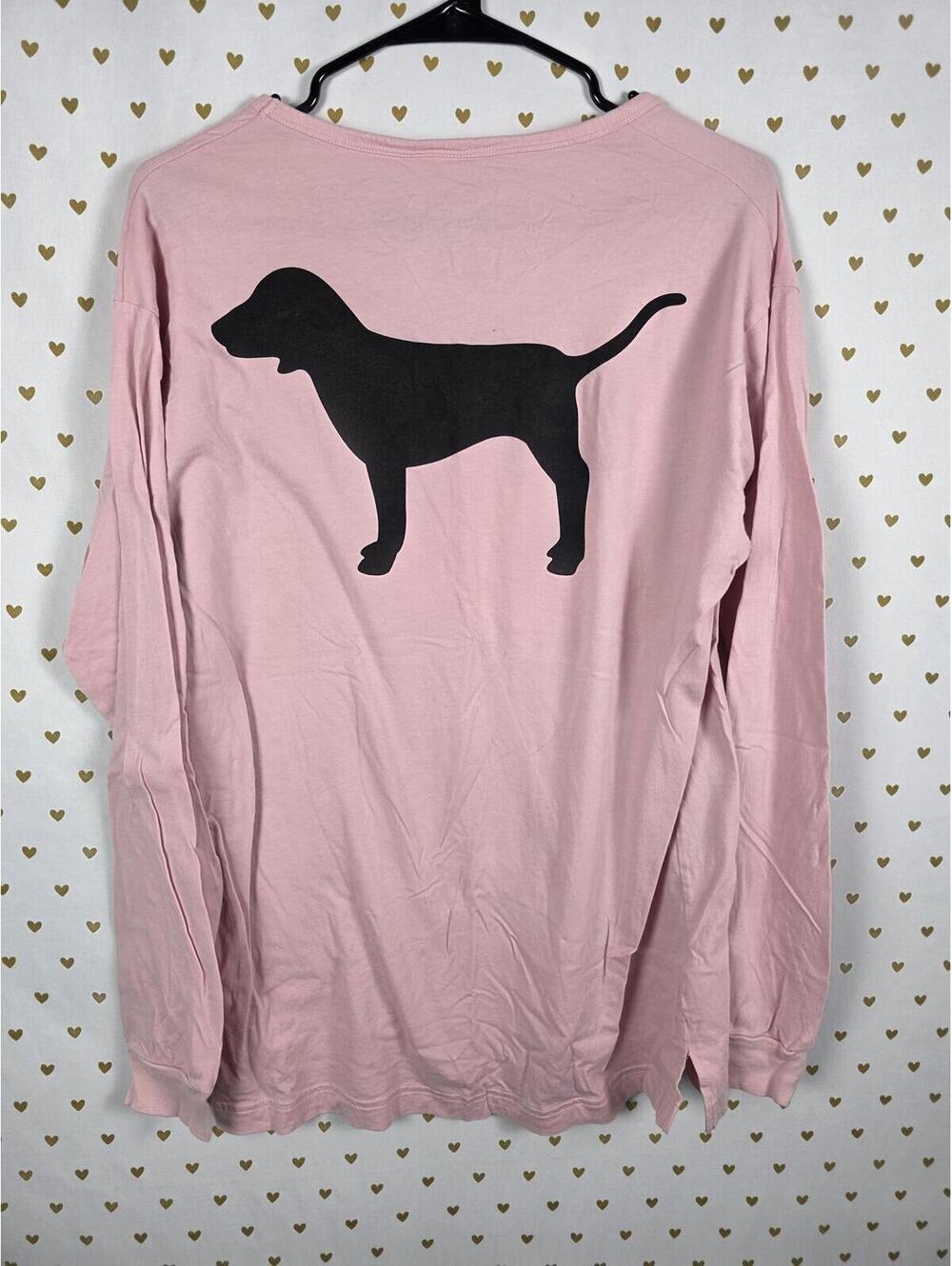 Victorias Secret PINK Dog Logo Long sleeve caged V neck Tee shirt LARGE